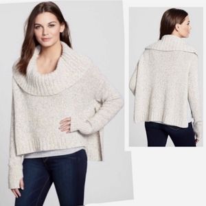 Eileen Fisher Cashmere, Silk, Merino Wool Blend Cowl Neck Sweater High Low Beige